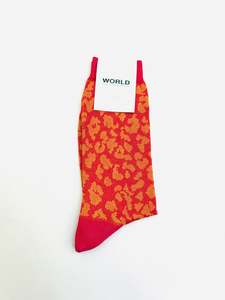 WORLD Italian Made Cotton Socks - Red Orange Animal