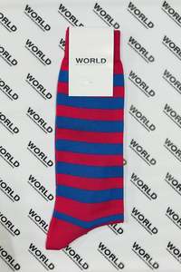 WORLD Italian Made Cotton Socks - Pink w/Blue Stripes