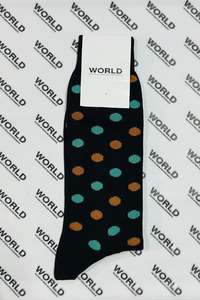 WORLD Italian Made Cotton Socks - Black w/Orange & Mint Spots