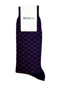 WORLD Italian Made Cotton Socks - Navy w/Pink Dash Lines