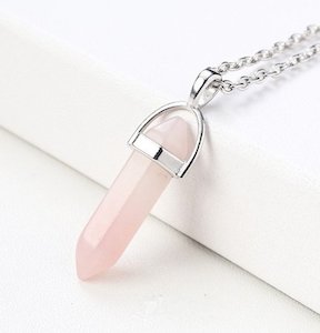 Crystal, Chakra Stone Bracelet, Necklace: Crystal Pendant-Rose Quartz