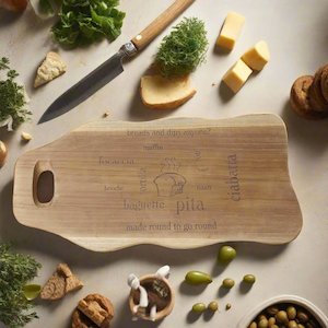 KITCHEN ACCESSORIES: Wavy Teak Bread & Cheese Board- Engraved
