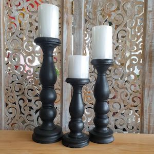 Candle,Tealight & Incense Holders: Ball Candle Holder Black-Large