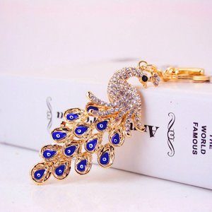 Key Ring Holder: Diamante Key Ring-Peacock