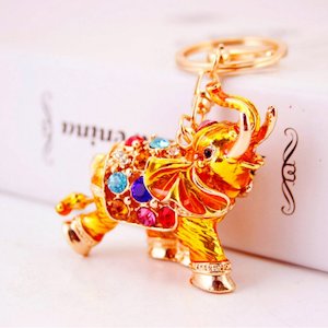 Key Ring Holder: Diamante Key Ring-Gold Elephant