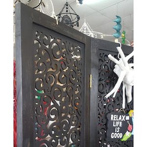 Room Divider: Wooden Screen Divider-Blackwash