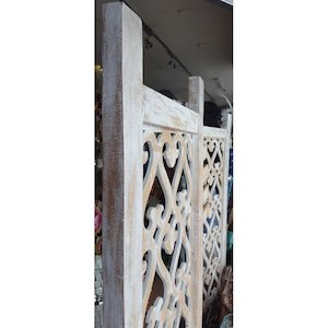 Room Divider: Wooden Screen Divider-Whitewash