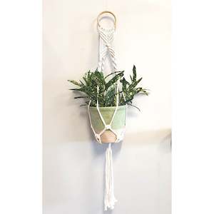 Macrame Pot Plant Holder with Round Rattan Handle