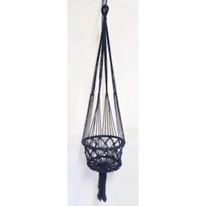 Planter And Stand: Macrame Pot Plant Hanger -Single Black 28cm