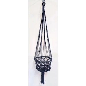 Planter And Stand: Macrame Pot Plant Hange -Single Black 22cm