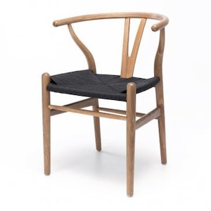 Dining Chair: Wishbone Chair Natural Oak Black Rope Seat
