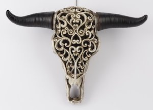 Carved Bone Cow Head-Black