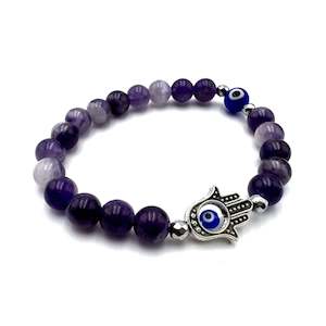 Mother Day Gifts: Hamsa Evil Eye Bracelet- Amethyst