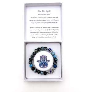 Hamsa Evil Eye Bracelet- Blue Fire Agate
