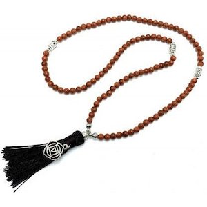 Mother Day Gifts: Goldstone Mala Beads with Crown Chakra Charm Necklace- 108 Beads*