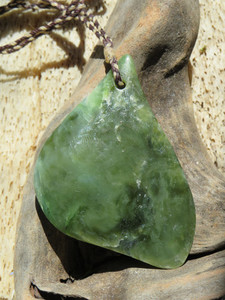 Products: Large Mottled Jade Trigonal Drop Pendant Woven Stone Jade