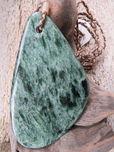 Products: Large Hokitika River Kawakawa Freeform Pendant Woven Stone Jade
