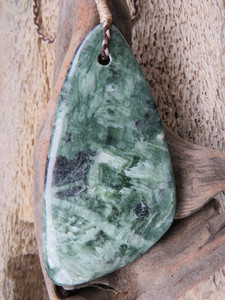 Products: Large Seraphinite Trigonal Drop Pendant Woven Stone Jade