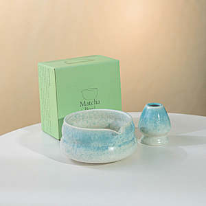 Matcha Bowl: Kiln Fired Blue Matcha Set 2 Pieces