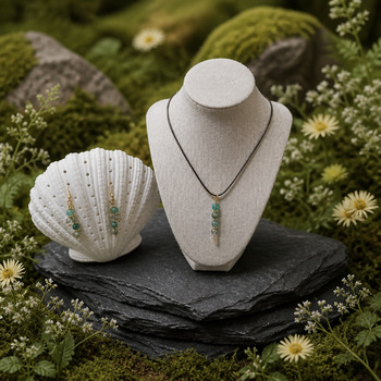 Adventurine and crackled glass pendant two tier earring Gold