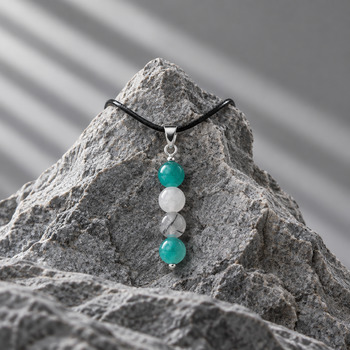 Amazonite and snow Quartz  pendant and earring Silver