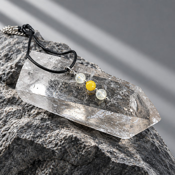 Amber and crackled glass Pendant and earring Silver