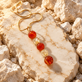 Carnelian and Citrine Pendant Bracelet and Earrings Gold