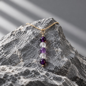 Amethyst and crackled Quartz Pendant Bracelet and Earring Gold