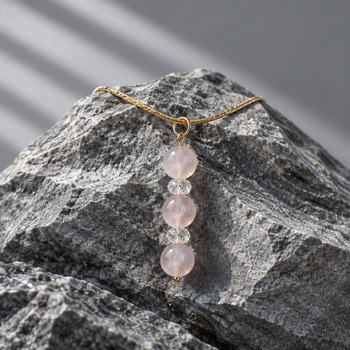 Rose quartz and cracked quartz Pendant Bracelet and Earring Gold