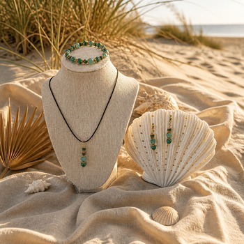Jewellery Sets: Malakite and Adventurine and green Onyx Pendant and Bracelet and Earring Gold
