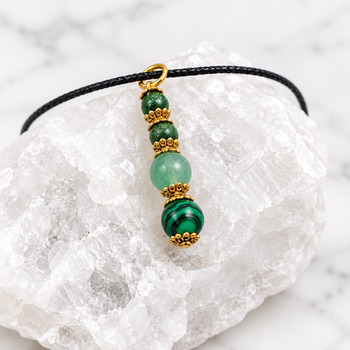 Malachite and Aventurine and green Onyx Pendant and Bracelet and Earring Gold
