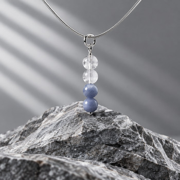 Rose Quartz and Blue lace Pendant Bracelet and Earring Silver