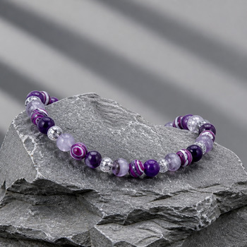 Amethyst Purple Malachite clear Quartz Purple Glass Pendant Bracelet and Earring Set Silver