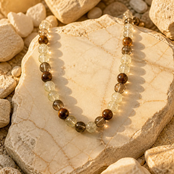 Tigers eye and smokey Quartz and Crackled glass Pendant Bracelet and Earrings Silver