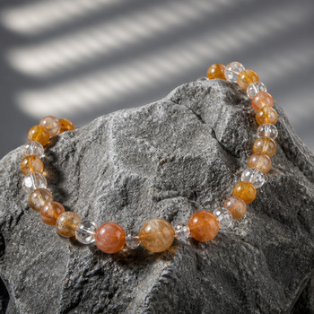 Yellow cats eye and clear Quartz Pendant Bracelet and Earrings Gold