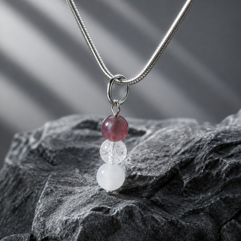 Strawberry Quartz Rose Quartz and Crackled Quartz Pendant Bracelet and Earring Silver
