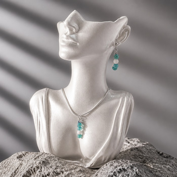Turquoise and Magnesite Pendant Bracelet and Earrings Silver