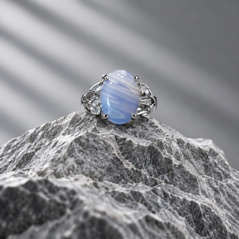 Blue Lace Agate Silver Adjustable Ring