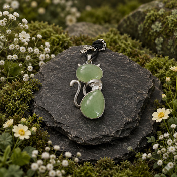 Aventurine Cat Silver Pendant