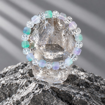 Faceted Square Fluorite 8mm Crackle Quartz Round 8mm Bracelet