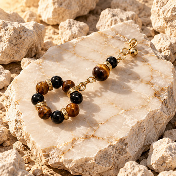 Tigers eye and Obsidian Gold stud