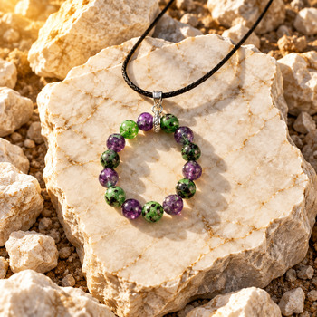 Jewellery Sets: Ruby Zoisite and Amethyst Pendant Earrings and Bracelet Silver