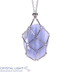 Necklaces: Blue Lace Agate Basket Necklace - Silver