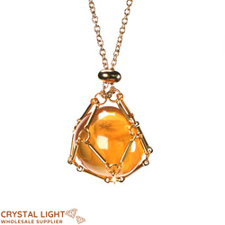 Necklaces: Yellow Fluorite Basket Necklace - Gold