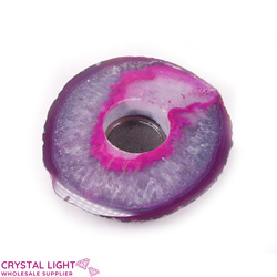 Candle Holders: Pink Agate Flat Candle Holder