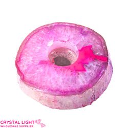 Pink Agate Flat Candle Holder