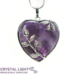 Chevron Amethyst Heart with Rose Pendant