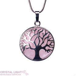 Rose Quartz Tree Of Life Round Pendant