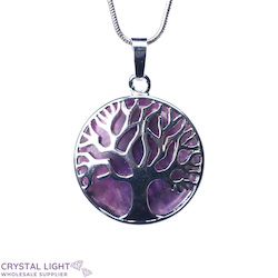 Chevron Amethyst Tree of Life Round Pendant
