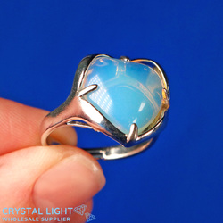 Non Sterling & Other Rings: Opalite Heart Adjustable Ring